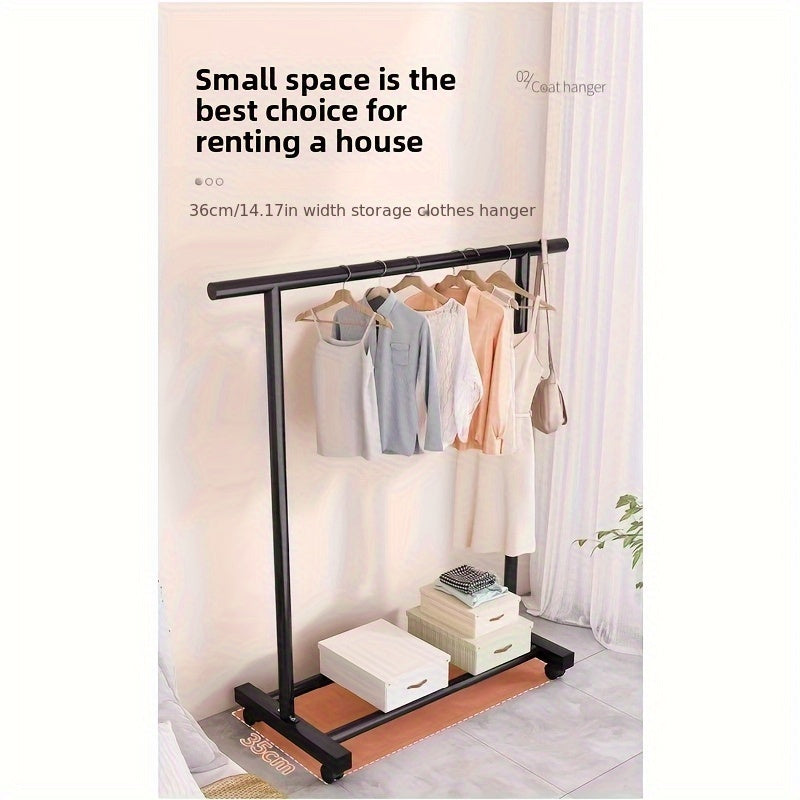 Black Simple Home Clothes Drying Rack, Floor-Standing Coat Storage Shelf, Dormitory and Bedroom Mobile Storage Rack