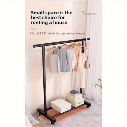 Black Simple Home Clothes Drying Rack, Floor-Standing Coat Storage Shelf, Dormitory and Bedroom Mobile Storage Rack