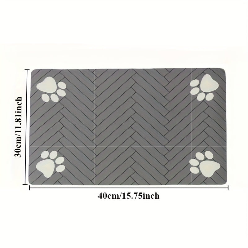 1pc Quick-Dry Diatom Mud Pet Feeding Mat - Splash-Proof, Absorbent, Easy to Clean, Suitable for Dogs and Cats, Herringbone Pattern with Paw Print Design, Washable Pet Feeding Mat