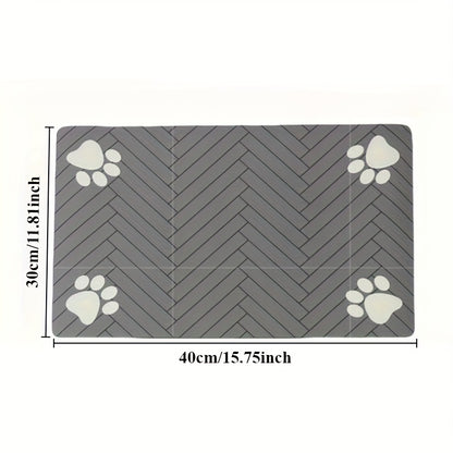 1pc Quick-Dry Diatom Mud Pet Feeding Mat - Splash-Proof, Absorbent, Easy to Clean, Suitable for Dogs and Cats, Herringbone Pattern with Paw Print Design, Washable Pet Feeding Mat