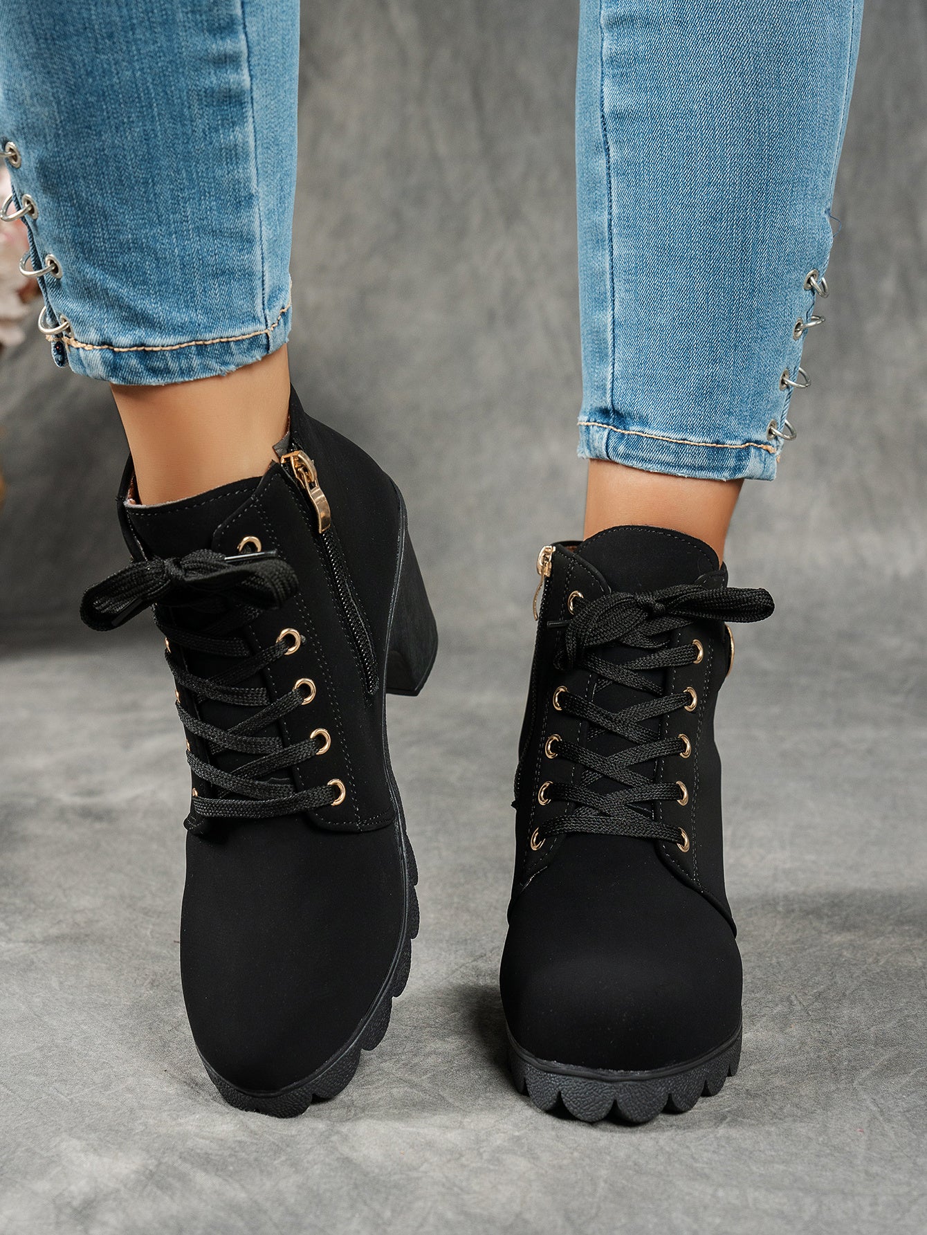 MagiMoBo Women'S Mid-Heel Ankle Boots with Side Zipper - Comfortable Faux Cover, Decorative Buckle Design, All-Season Versatile Casual Shoes for Casual Attire, Chunky Heel, Versatile Ankle Boots | Decorative Buckle Boots | Sy
