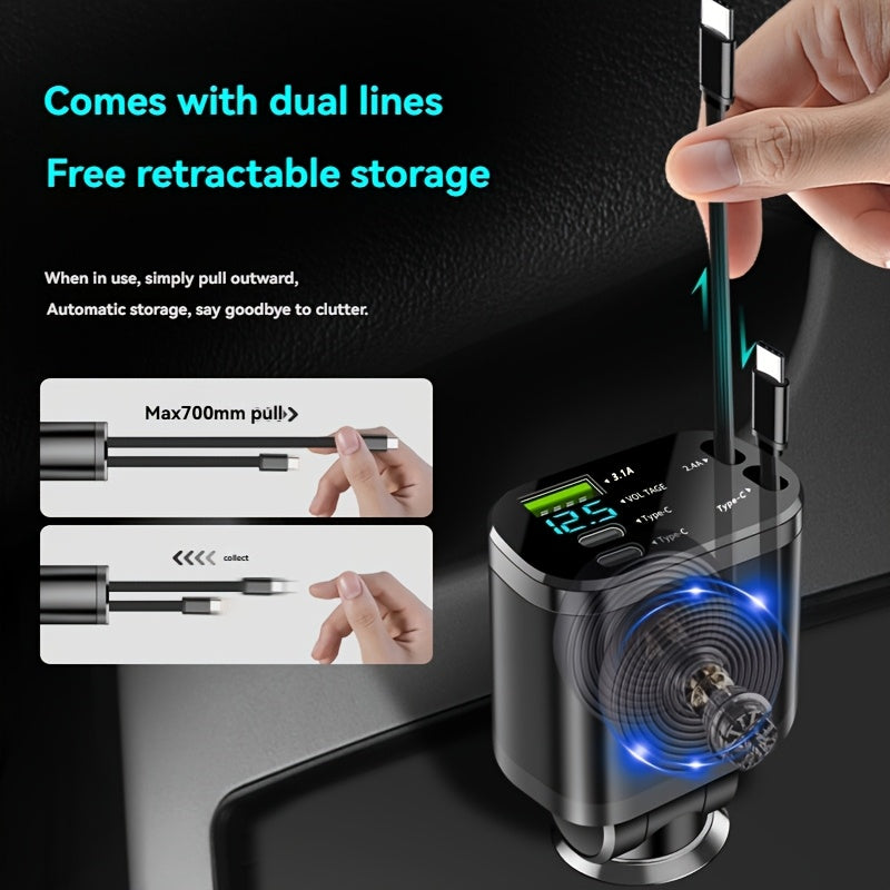 BAIDELUO Car Charger 5-in-1 Retractable Car Phone Charger with Retractable Cable Suitable for iPhone and USB Car Charger, Compatible with Galaxy - Suitable for iOS and Android Systems, Suitable for Various Car Models, Without