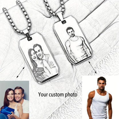 Customized Item: A Men's Square Pendant Necklace That Can Be Engraved With A Picture, Personalized Custom Engraving Of Characters/logos/patterns On The Necklace, A Cute And Simple Accessory For Daily Wear, Suitable For Both M