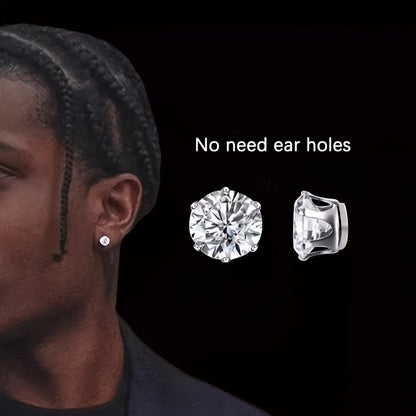 2pcs/1 Pair Easy-to-Wear Magnetic Stud Earrings 6mm, 7mm, 8mm Round Synthetic Synthetic Zirconia Hoop Earrings No-Piercing Clip-Ons Unisex Fashion Jewelry Wedding Accessories