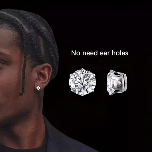 2pcs/1 Pair Easy-to-Wear Magnetic Stud Earrings 6mm, 7mm, 8mm Round Synthetic Synthetic Zirconia Hoop Earrings No-Piercing Clip-Ons Unisex Fashion Jewelry Wedding Accessories