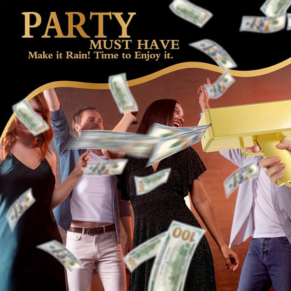Golden Money Gun | Cash Sprayer Party Prop, Rain of Money Spray Gun for Games and Movies, Portable Plastic Cash Machine – Perfect for Weddings, Birthdays, New Year Celebrations & Carnivals. No Power Needed, Safe and Conveni