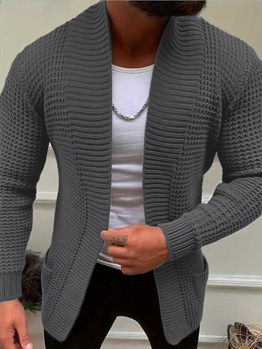 Men'S Casual Long Sleeve V-Neck Knit Cardigan - Loose Fit Solid Color Sweater with Pockets, Lightweight Acrylic for Fall/Winter, Versatile Layering Piece