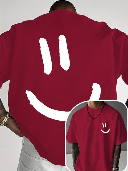Men'S Casual Crew Neck T-Shirt with Happy Face Print | Comfortable & Breathable | Summer Streetwear and Everyday Tee | Versatile Short Sleeve Top | Lightweight Fabric
