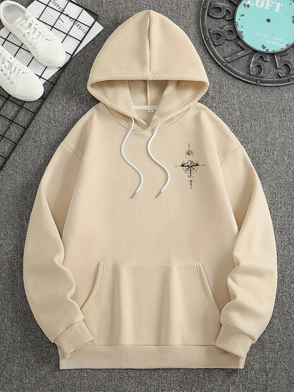 Men'S Autumn Winter for Galaxy Print Hooded Sweatshirt, French Terry Fleece, Polyester, Non-Stretch Knit Fabric, Loose Fit with Pocket Detail, Casual Sports Style Hooded Pullover