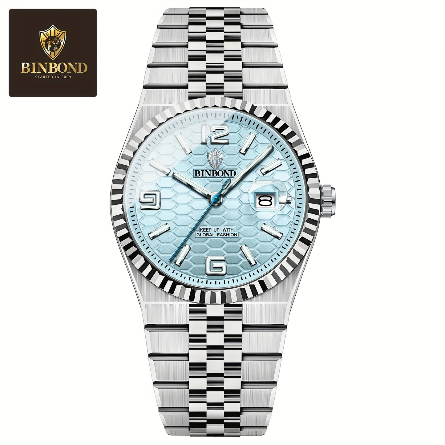 BINBOND Men's Sporty Elegant Quartz Watch with Date Display, Luminous Hands & Two-Tone Golden & Black Stainless Steel Band - High Quality Business Casual Watch for Everyday & Formal Wear, Versatile Wristwatch, Sophisticated D