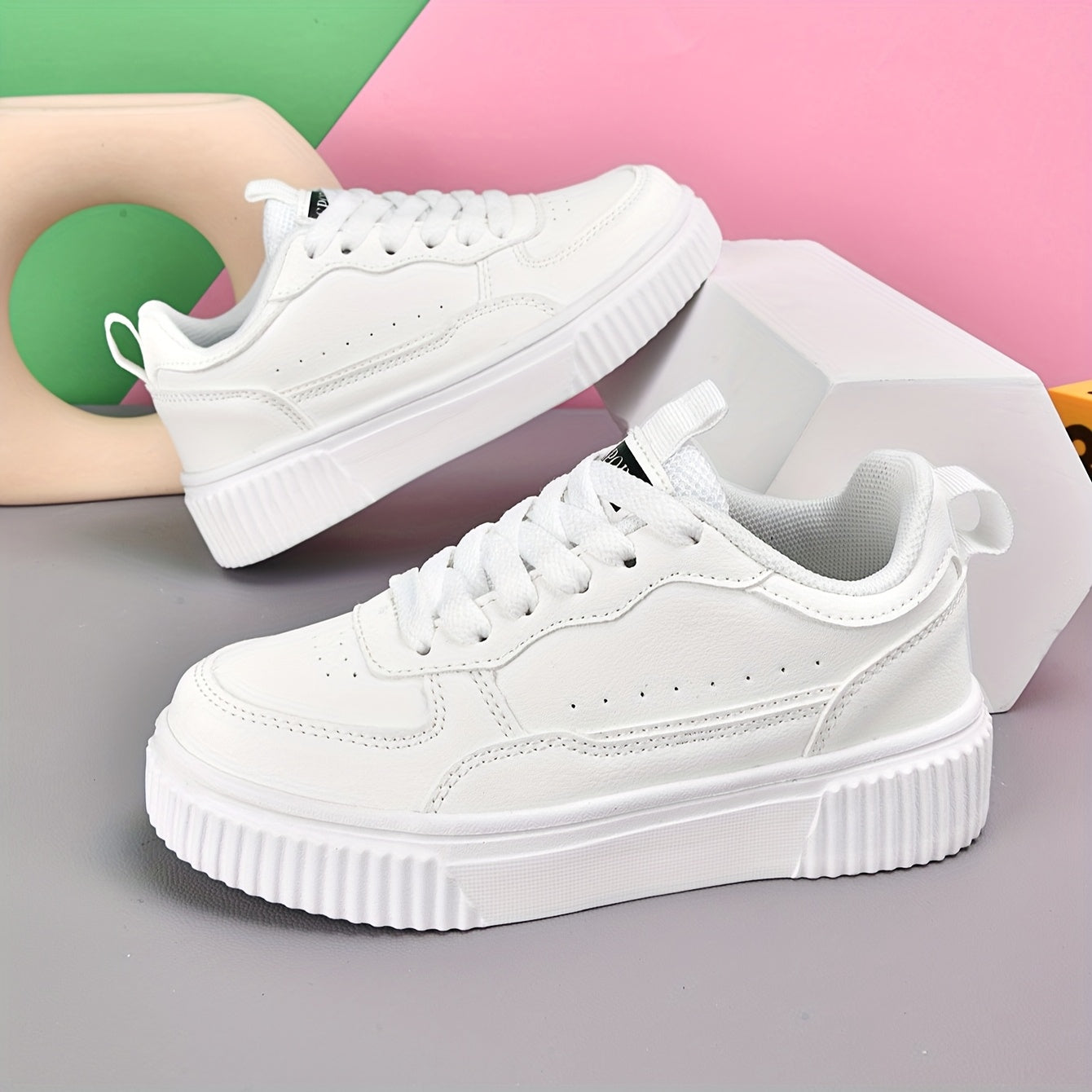 Boys Girls Low-Top Casual Sneakers - White & Navy Blue Synthetic Cover with EVA Cushioned Sole, Breathable Fabric Lining & Durable Durable Traction for School, Sports & Casual Attire, School Shoes, Sleek Shoe Design