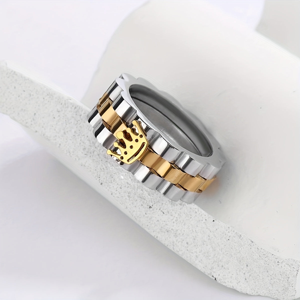 1pc Elegant Men'S Stainless Steel Ring with Crown Design, Durable 304 Stainless, Fashionable Simple Style, Unique Charm for Daily Wear and Special Occasions