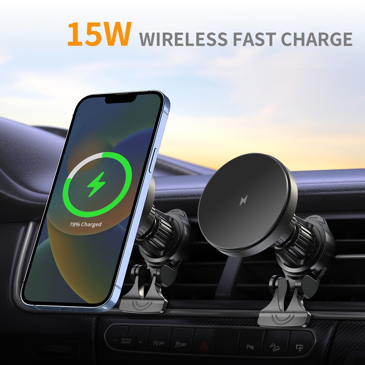 Hituny Magnetic Car Charger Mount, Wireless Fast Charging, USB Connector, Magnetic Charging Adapter, ≤36V Operating Voltage, with USB Charging Power Mode for iPhone 12-16 Series