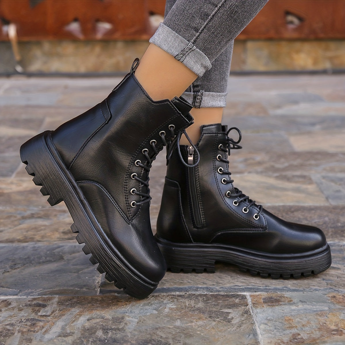 Women's Classic Boots, Neat Shoelaces and Cool Black Synthetic Cover Collide, Step on it and start a journey of freedom and style