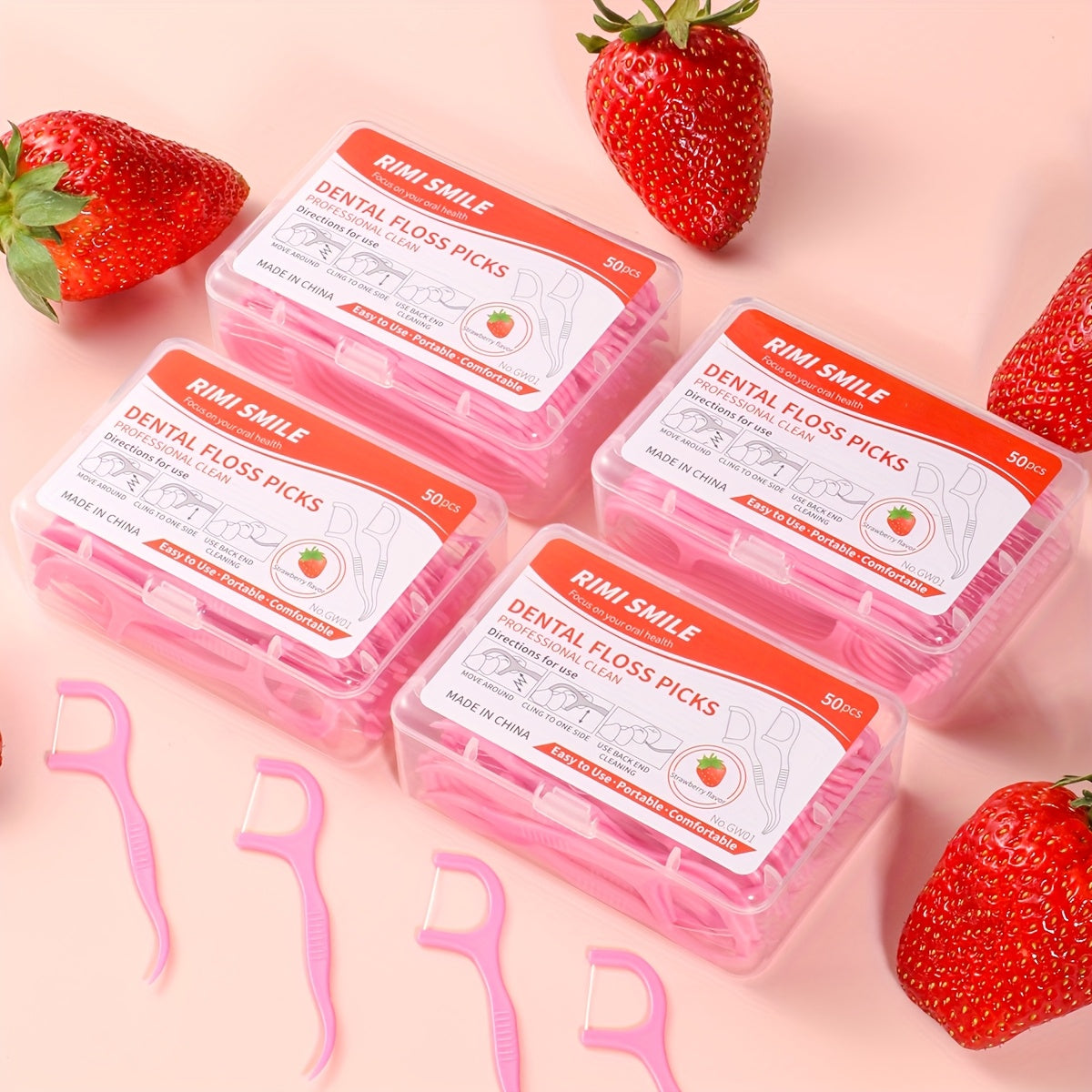 50/150pcs Strawberry Flavor Dental Floss Sticks, Small and Convenient, Polyethylene (PE), Alcohol Free, for Personal Intercalary Cleaning