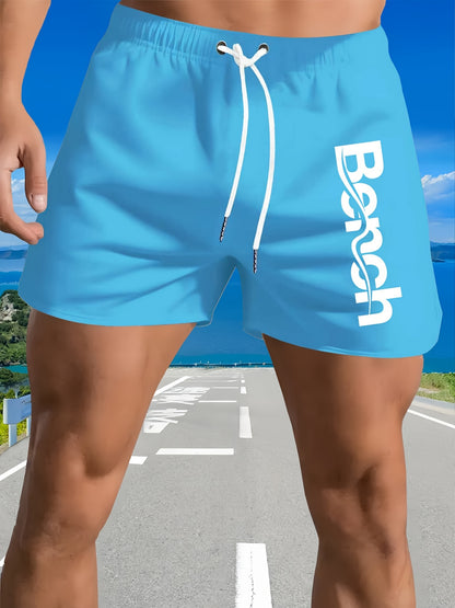 Men'S Quick-Dry Swim Trunks with Drawstring Waist - Vibrant Pink Geometric Pattern Beach Shorts, Breathable Regular Fit Casual Swimwear for Summer, Bathing Suits, Quickdrying Fabric