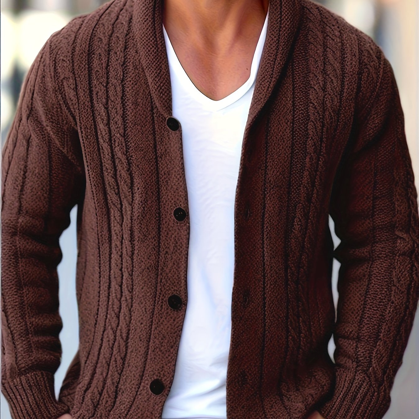 Men's Casual Sport Knit Cardigan, Fashionable Knitted Sweater | Long Sleeve Autumn and Winter Thickened Warmth, Cable Knitting Technique, Buttoned Cardigan, Regular Fit Casual Style for Fall and Winter