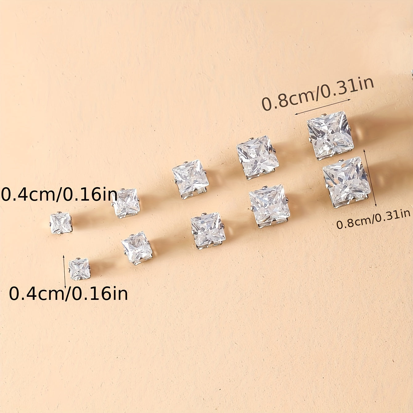 12-Pair Set Elegant Square Cubic Zirconia Stud Earrings for Men, Fashion Simple Iron Non-Plated Stainless Steel Post Ear Studs, Hypoallergenic Casual Daily Jewelry Gift