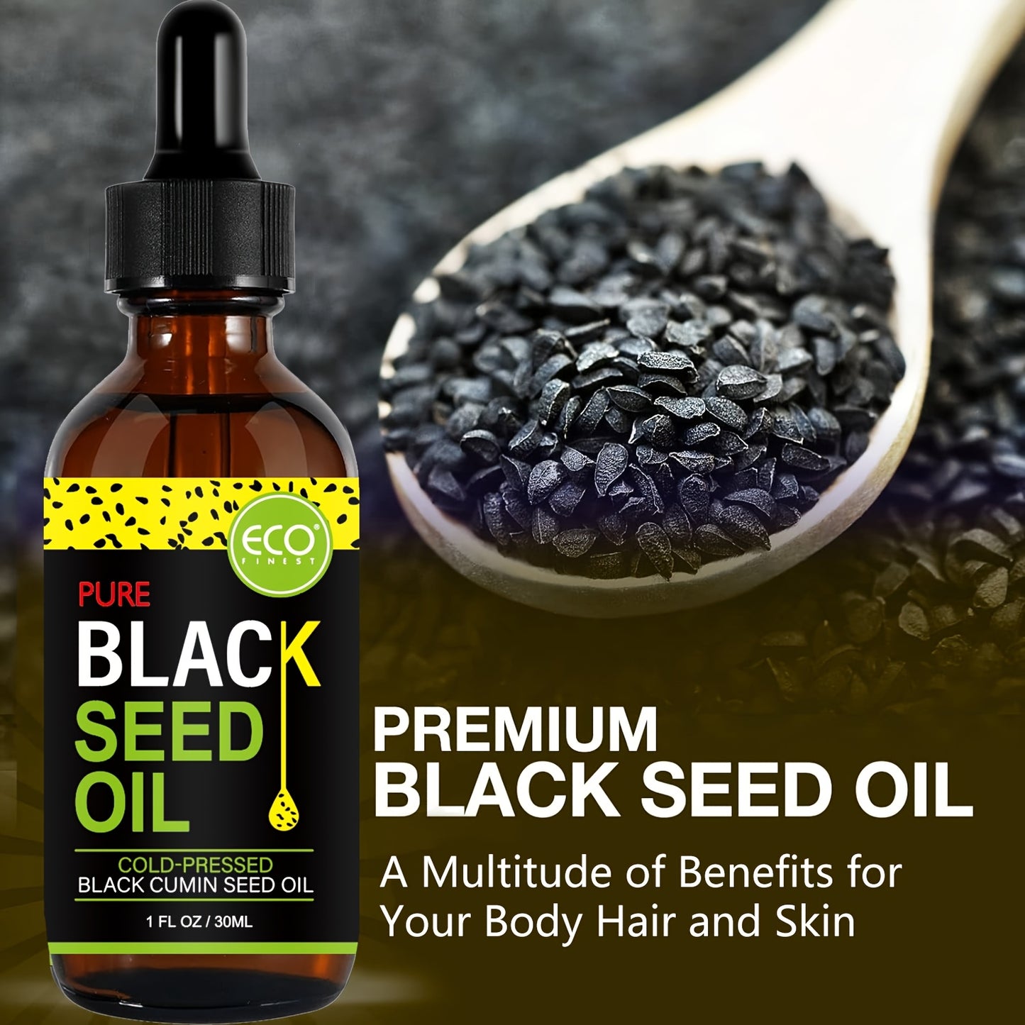 ECO FINEST Pure Black Seed Oil - Cold-Pressed Nigella Sativa with Thymoquinone