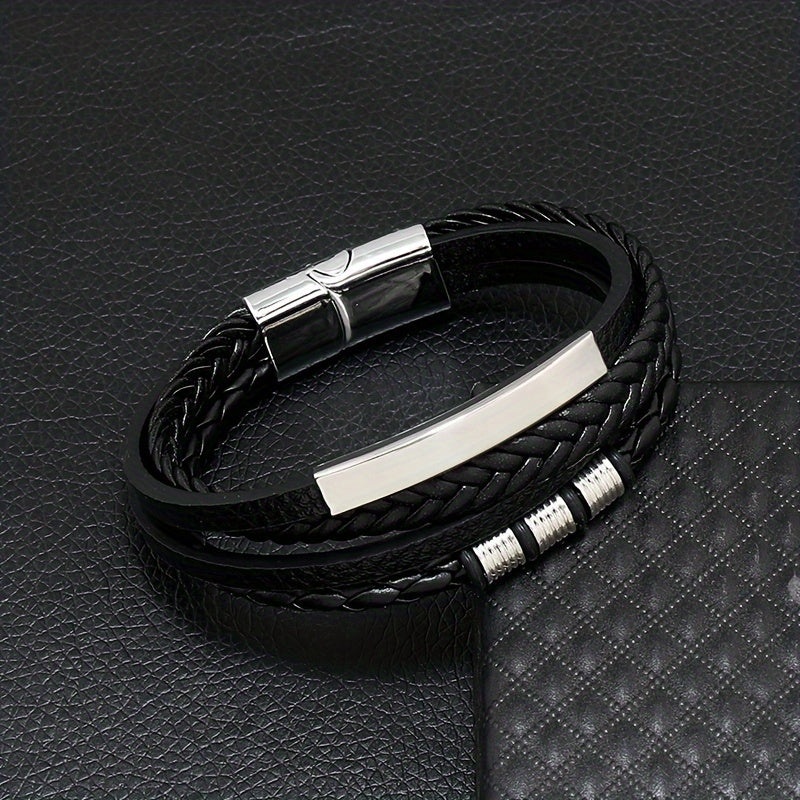 New Hot Selling Men's Vintage Hand-woven Multi-layer Beaded Alloy Magnetic Buckle PU Men's Bracelet