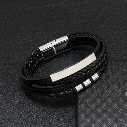 New Hot Selling Men's Vintage Hand-woven Multi-layer Beaded Alloy Magnetic Buckle PU Men's Bracelet