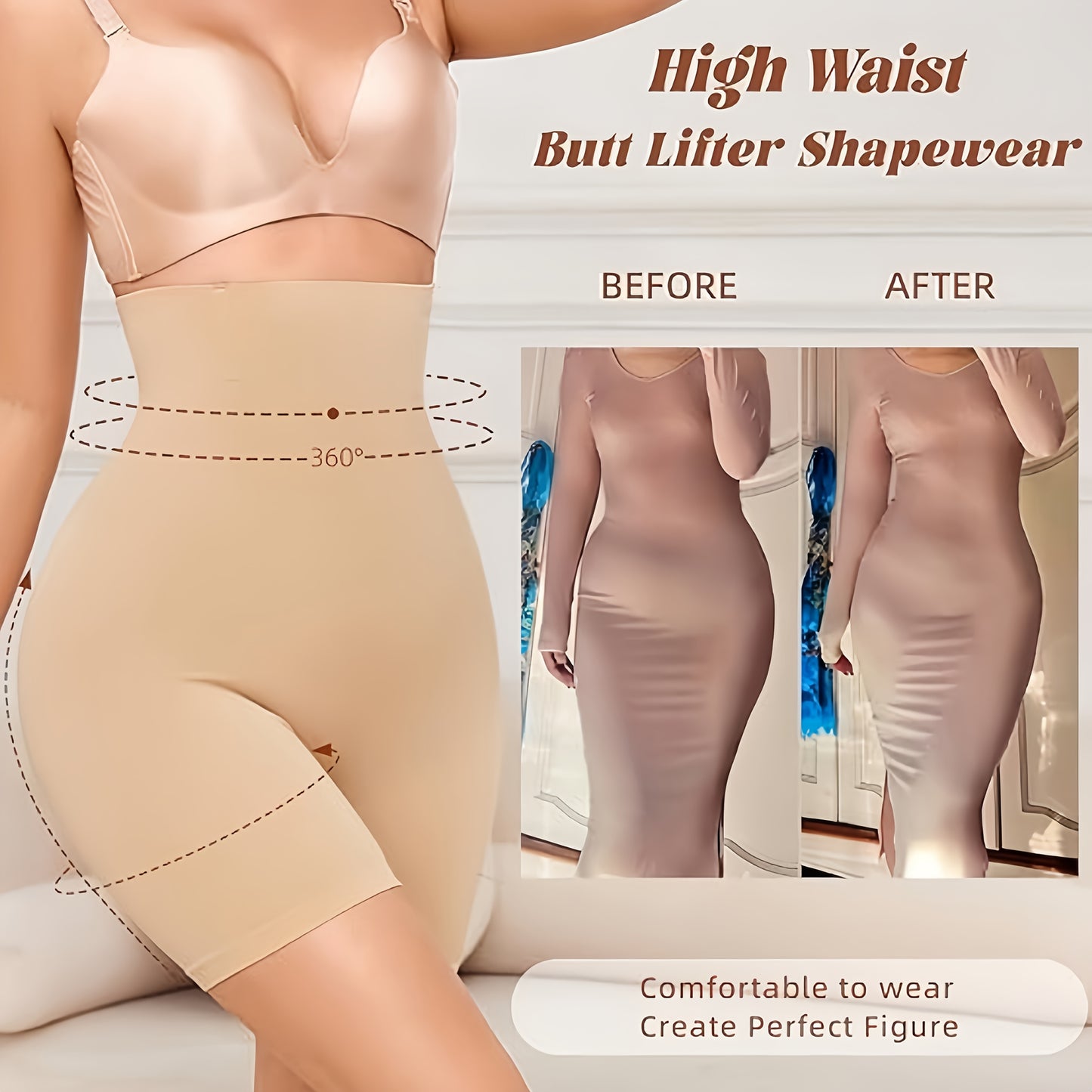 High-Waist Tummy Control Shapewear Shorts for Women - Seamless, Compression Thigh Slimming & Butt Lifting Underwear, Invisible Postpartum Waist Trainer, Comfortable Polyester, All-Season Wear, Waist Trainer Tummy Control