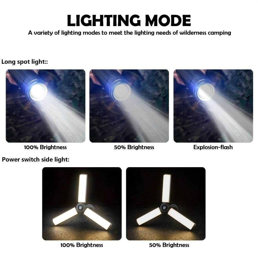 2-in-1 LED Camping Light with High Brightness Flashlight - 4 Extendable Rods, 270° Adjustable Beam, Hook Design, Removable Shade Cover, Dual Use for Switch Mode, USB Rechargeable Camping Light Holder Base, Ideal for Outdoor