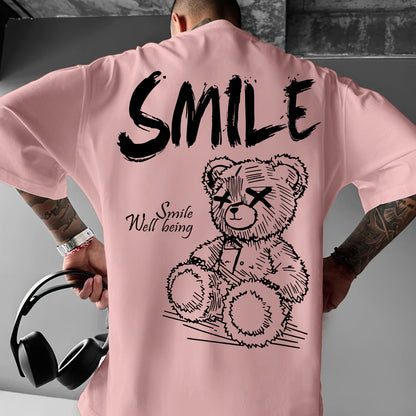 Men'S Bright Yellow Graphic T-Shirt - Loose Fit Streetwear Tee with Smile Design, Round Neck Summer Shirt for Everyday & Formal Outfits - Lightweight Casual Top, Street Style, Bold Print, Comfortable Material, Printed Shirt,