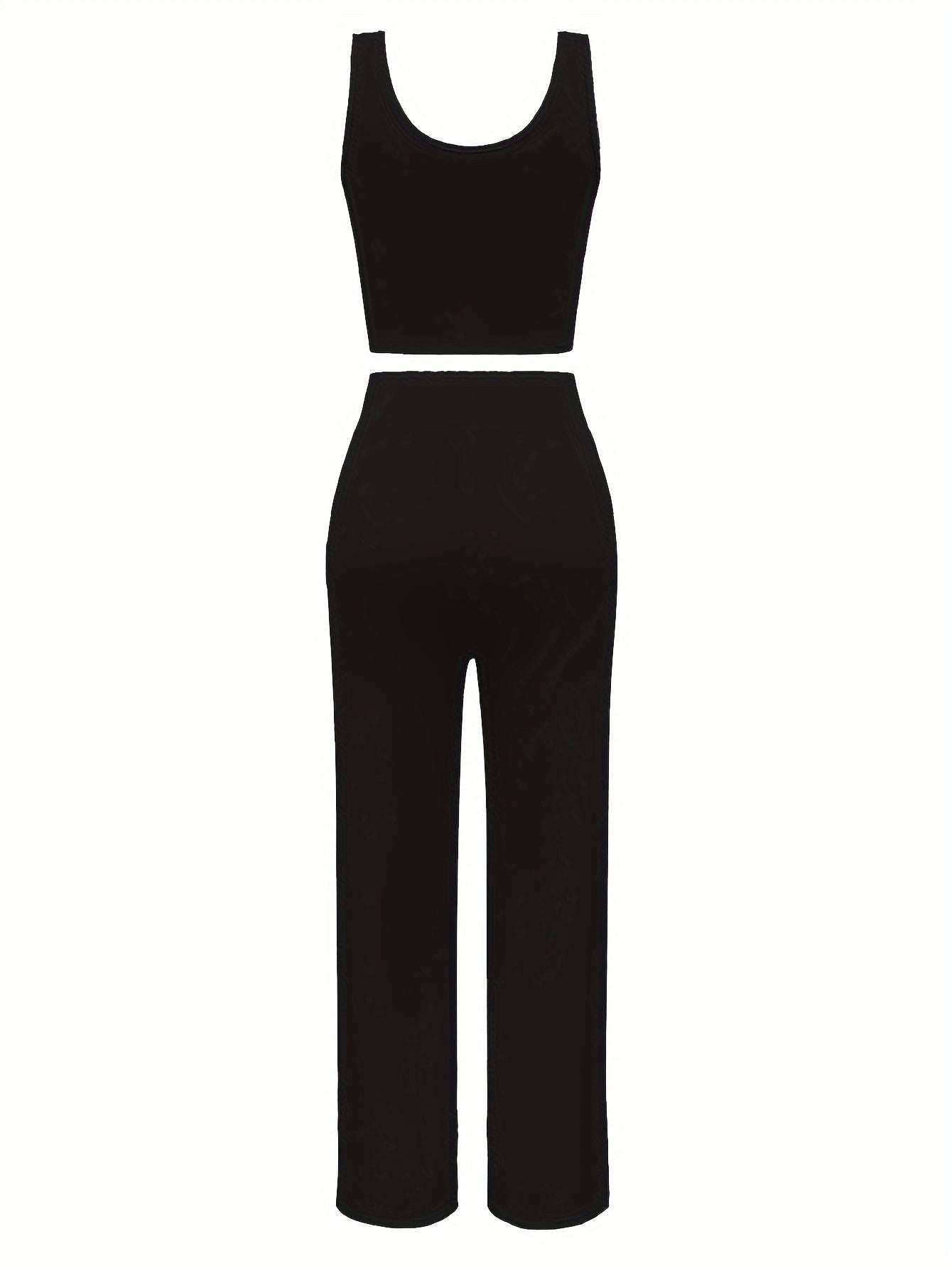 Chic Letter Print Casual Outfit for Women - Sleeveless Crop Top & Drawstring Pants Set, Stretchy Polyester Blend, Machine Washable