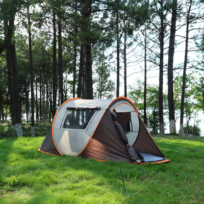 4-Person Automatic Pop-Up Camping Tent - Lightweight 190T Polyester & 210D Oxford Floor, 4 Wind Ropes, 8 Ground Stakes, 3.0mm Height, 1.9m Length - Easy Setup Oval Tent for Family Camping, Hiking, Outdoor Adventures (Mixed Co