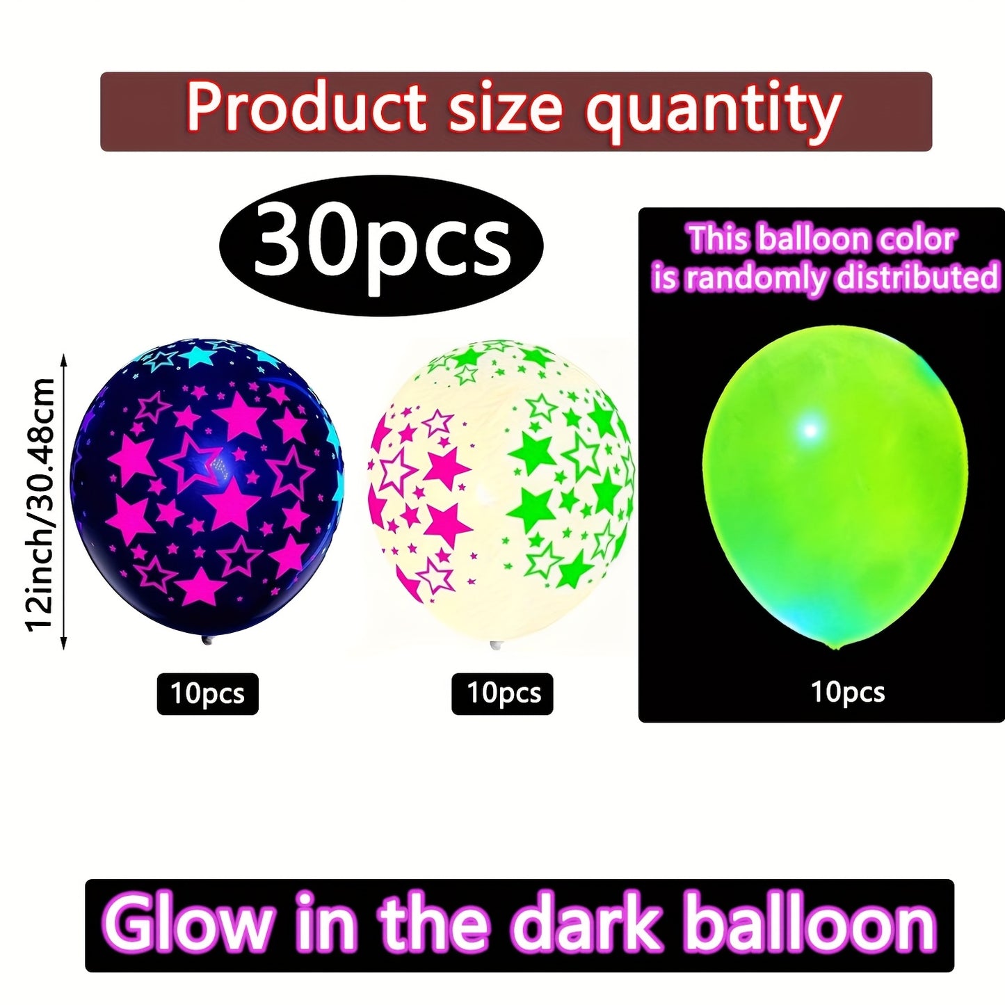 30pcs Neon Glow Balloons, 30.48cm Round Emulsion Balloons with Stars, Ideal for Graduation, Housewarming, Retirement Parties - No Electricity Needed, Versatile Indoor/Outdoor Decorations, Party Decorations