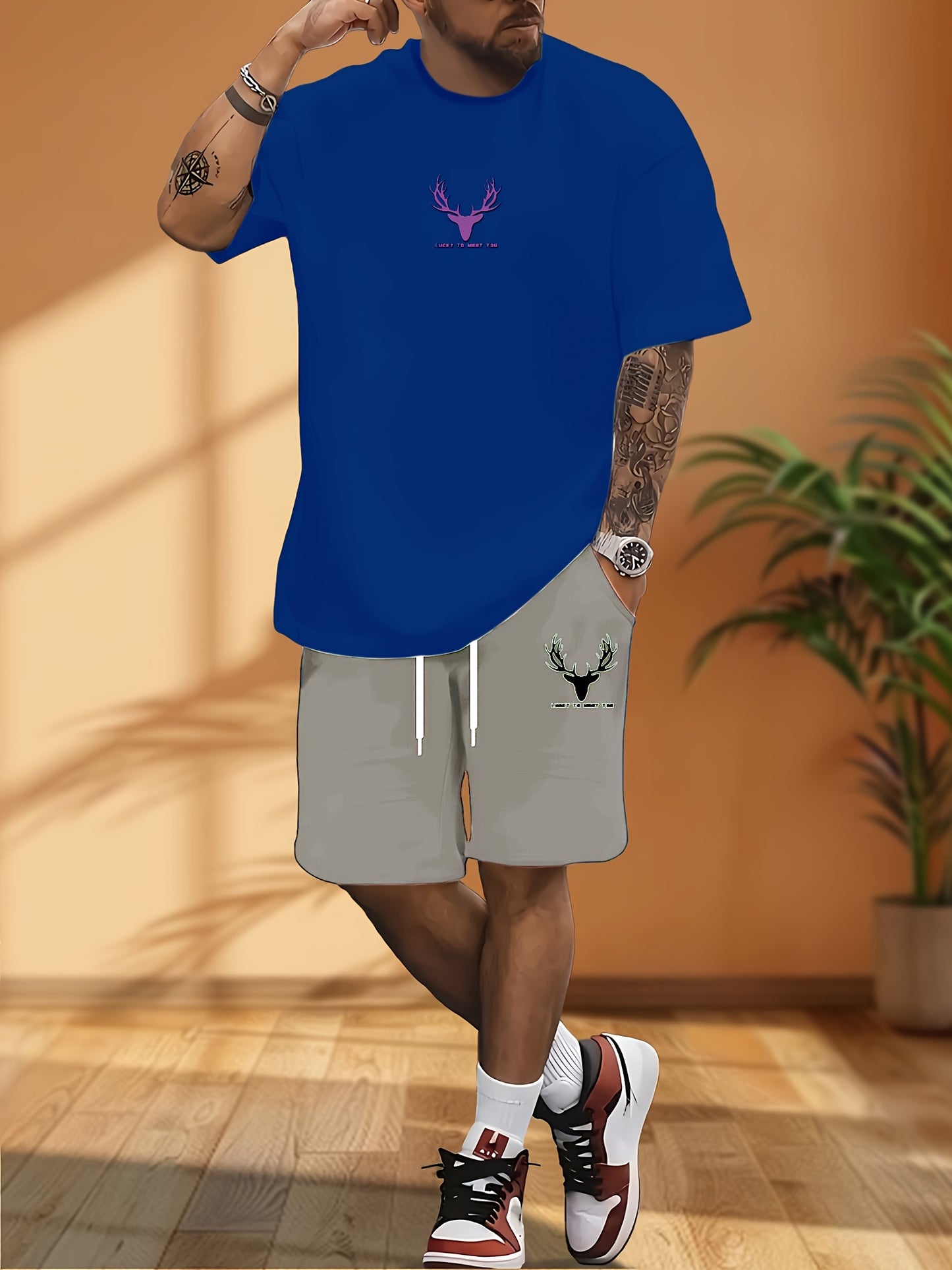 Summer New Men's Casual Home T-Shirt and Shorts Set