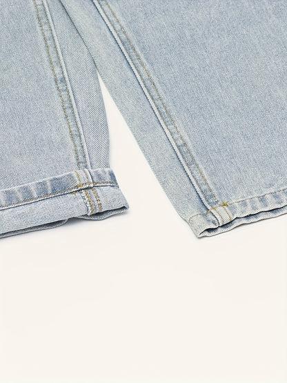 Men's Relaxed Fit Straight-Leg Distressed Wash Print Denim Shorts - Casual Streetwear Versatile Mid-Length Shorts for All-Season Comfort