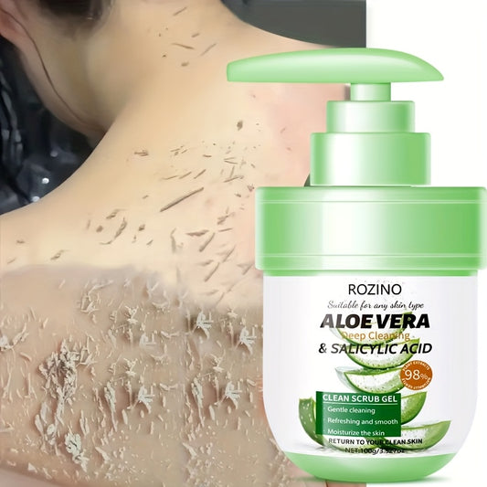 ROZINO 100g Aloe Vera & Salicylic Acid Exfoliating Gel - Hypoallergenic Formula for All Light Beige Types, Gentle Exfoliation with Natural Ingredients, Suitable for Face, Hands, Elbows, Legs & Feet, Smooth Texture for Soft, G