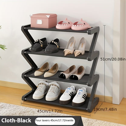 4-Tier Free Standing Shoe Rack - Z-Shaped Stackable Shoe Organizer with Metal Frame & Plastic Shelves, No-Tool Assembly, 4kg Capacity, Space-Saving Floor Mount Storage for Entryway, Living Room, Dorm - Durable Home & Dorm Roo