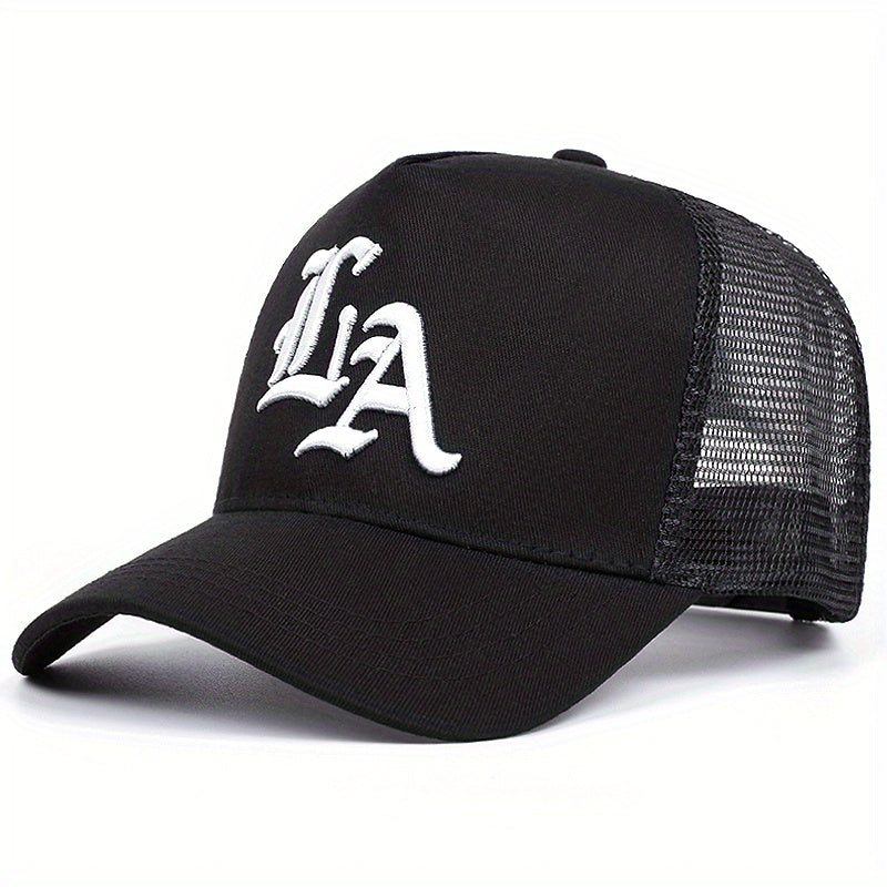 2025 New 'S Outdoor Sports Baseball Cap - Flat Top, Cool Bill Hip Hop Style, Polyester 100., Knit Fabric, Black with LA Logo, Cool Bill Style, Perfect for The Trendy Look of Hip Hop, Hip Hop Accessories