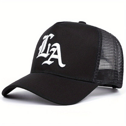 2025 New 'S Outdoor Sports Baseball Cap - Flat Top, Cool Bill Hip Hop Style, Polyester 100., Knit Fabric, Black with LA Logo, Cool Bill Style, Perfect for The Trendy Look of Hip Hop, Hip Hop Accessories