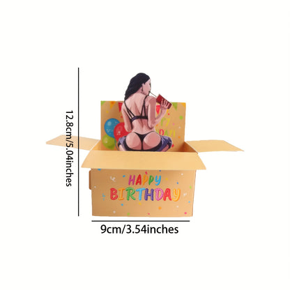 1pc Beauty Girl Happy Happy Birthday Card, Perfect Gift to Buddy, Besite & Brother for Prank, with Note Card Behind and Envelop, Party Supply, Party Invitaion Card, Friendship Greeting Card