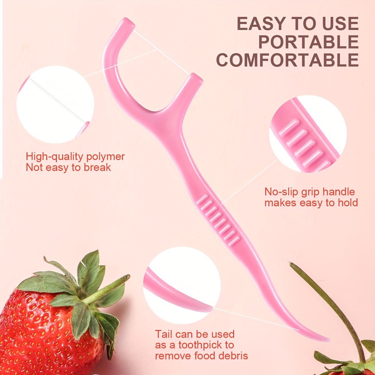 50/150pcs Strawberry Flavor Dental Floss Sticks, Small and Convenient, Polyethylene (PE), Alcohol Free, for Personal Intercalary Cleaning