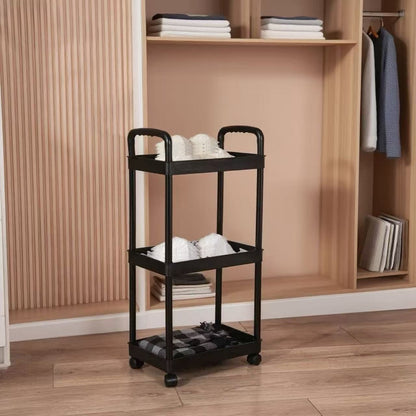 4/3/5-Tier Rolling Cosmetic Organizer - Durable Plastic Material, 360° Swivel Wheels, High Load Capacity for Bathroom, Bedroom, Kitchen & Home Organization | Black or White Options | Multifunctional Storage Cart with Side Ha