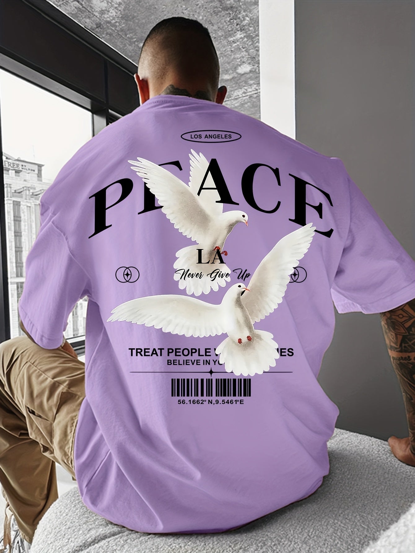Men's Round Neck American Street Letter Loose T-Shirt
