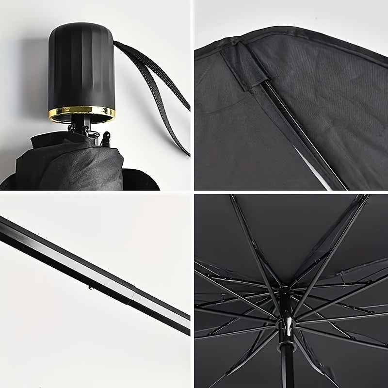 Compact Roll-Up Sunshade for Front Window - Heat Insulation and UV Protection, Easy-to-Use Auto Interior Accessory, UPF50+ Material, Fits Most Vehicles, Sun Protection Curtain | Sleek Black Umbrella Design | Easy Handling, Ca