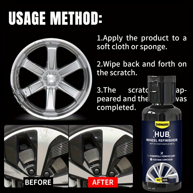 Zhenghu Hub Wheel Refinisher - 30g, Rust, Scratch & Fading Remover for Car Wheels, Acid Rain Corrosion Protection, Ideal for Aluminum & Steel Wheels, Aluminum Wheel Refinisher|Professional Wheel Care|Durable Protective Coatin