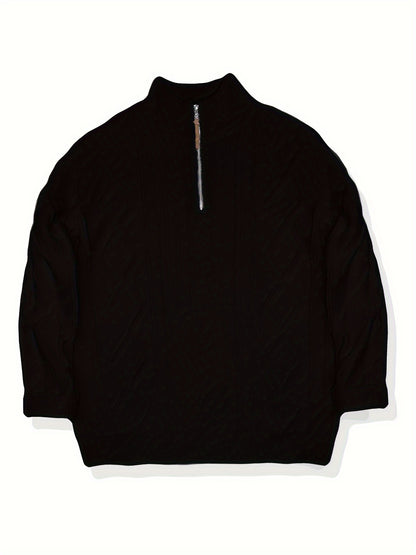 Men's Sweater, Half-High Collar Zip-Up Cable Knit Pullover with Adjustable Neckline, Classic Cable Weave Design, Minimalist and Versatile for Casual Wear, Mature and Stylish Look, Perfect for Autumn and Winter Seasons, Combin