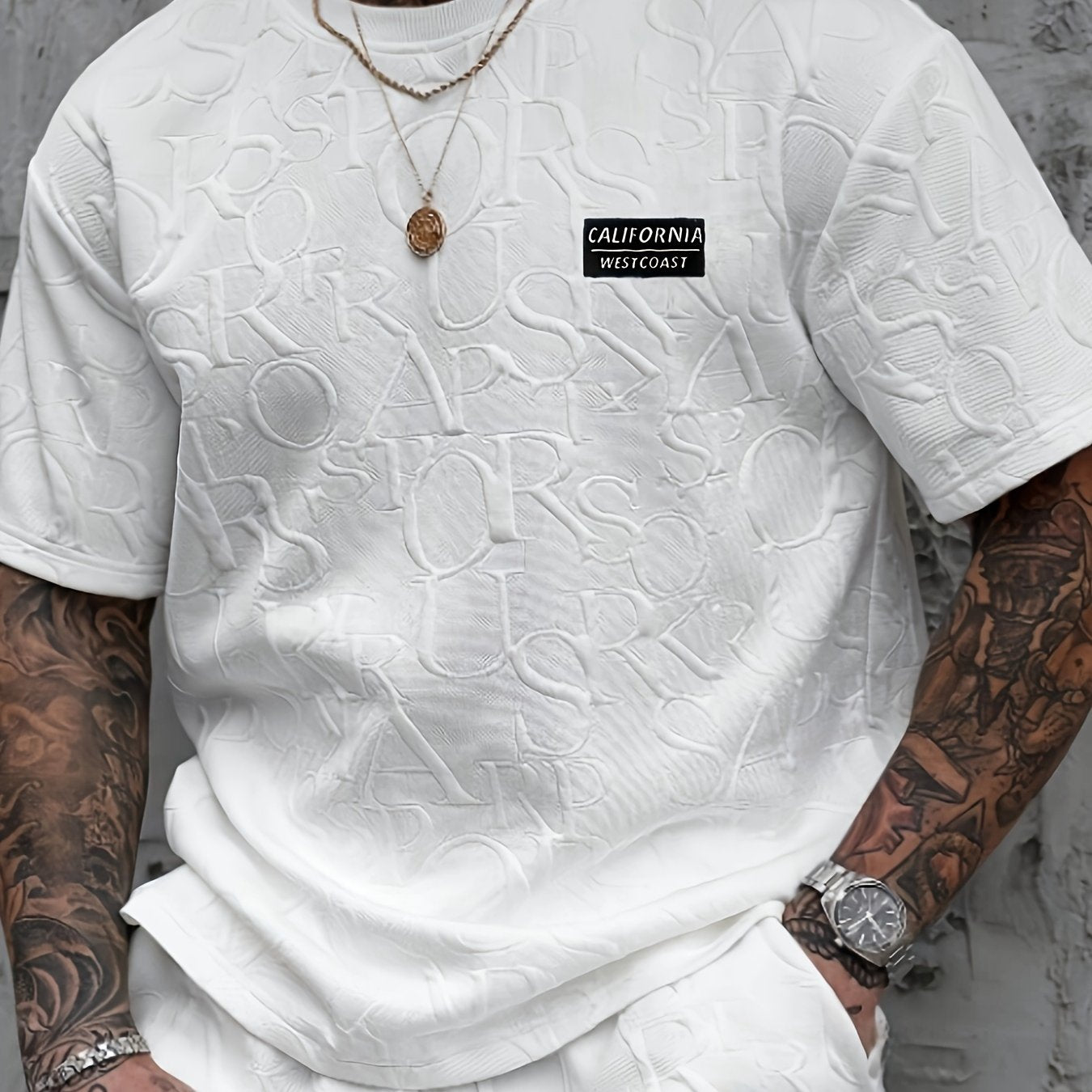Men's Summer Casual Short Sleeve T-Shirt - Relaxed Fit Round Neck with Vertical Letter Print & Elastic Cuffs, Breathable Fabric for Daily Wear, Commuting & Outdoor Activities, Shirts for Summer