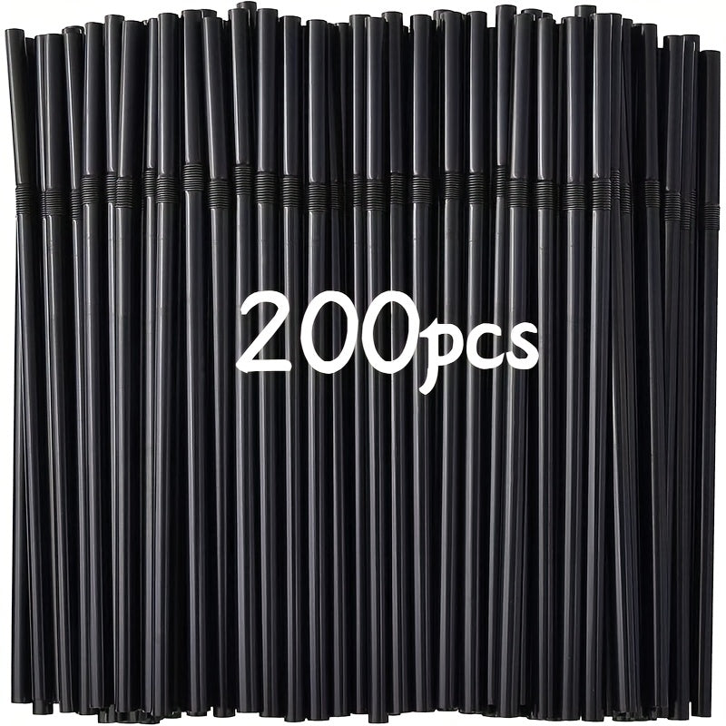 200pcs black thickened durable straws, 8.27 inches/21cm long, diameter 0.24 inch/0.6cm, suitable for kitchen, bar, club, drinks, milk, soda, party