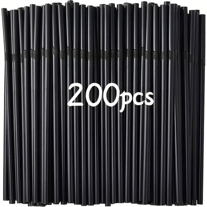 200pcs black thickened durable straws, 8.27 inches/21cm long, diameter 0.24 inch/0.6cm, suitable for kitchen, bar, club, drinks, milk, soda, party