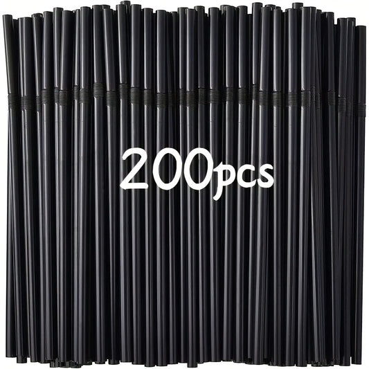 200pcs black thickened durable straws, 8.27 inches/21cm long, diameter 0.24 inch/0.6cm, suitable for kitchen, bar, club, drinks, milk, soda, party