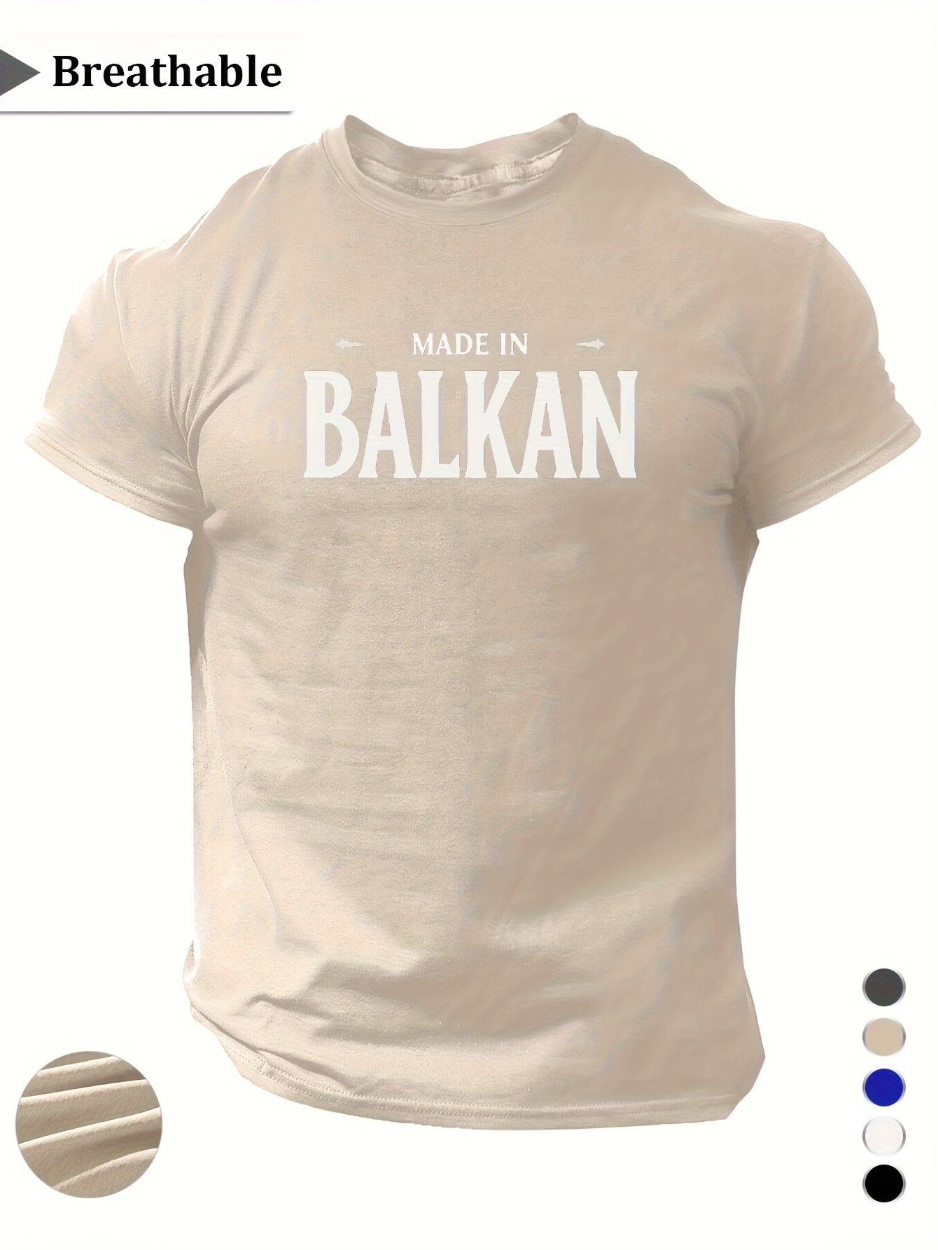 Men'S Casual Short Sleeve T-Shirt - "Made in Balkans" Print, Lightweight & Breathable Summer Tee, Round Neck, Regular Fit, Perfect for Casual Attire, Breathable Clothing | Modern Casualwear | Lightweight Shirt