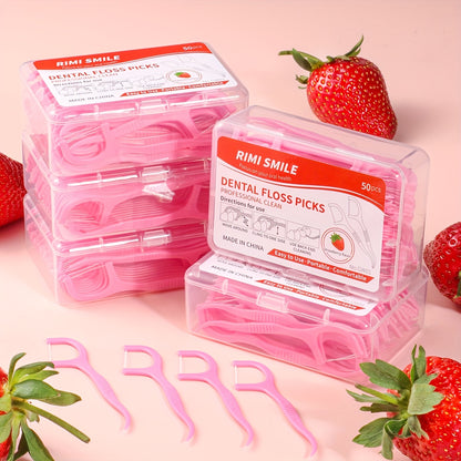 50/150pcs Strawberry Flavor Dental Floss Sticks, Small and Convenient, Polyethylene (PE), Alcohol Free, for Personal Intercalary Cleaning